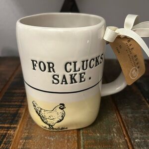 Rae Dunn FOR CLUCKS SAKE Chicken Coffee Mug Farmhouse FARMLINE Chickens NEW